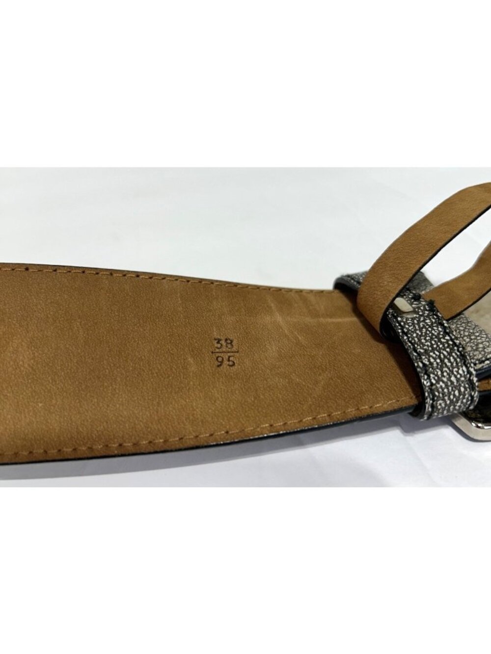 Prada Silver Mens Sz 38 Leather Belt With Black Embossed Buckle Made In Italy - Picture 7 of 11